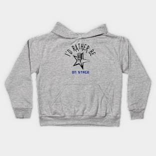 I´d rather be on music stage, microphone. Black text and image. Kids Hoodie